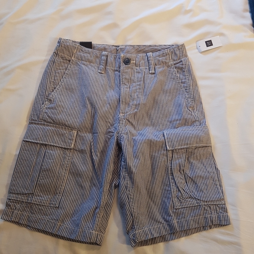 GAP boys size 10 railroad stripe blue & white cargo shorts, New
